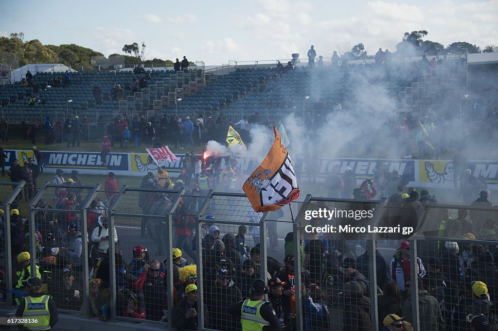Motogp Rake Fans look on on the track at the end of the MotoGP race during the ...