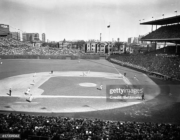 General view of action in the sixth inning of the fifth World Series game, when the Tigers cinched the game. Tigers ended up winning the game, 8-4.