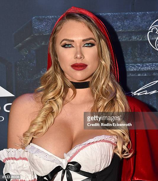 Model Antje Utgaard arrives at The 2016 MAXIM Halloween Party, produced by Karma International, where guests sipped on CÎROC Mango, Tequila Don Julio...