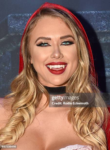 Model Antje Utgaard arrives at The 2016 MAXIM Halloween Party, produced by Karma International, where guests sipped on CÎROC Mango, Tequila Don Julio...