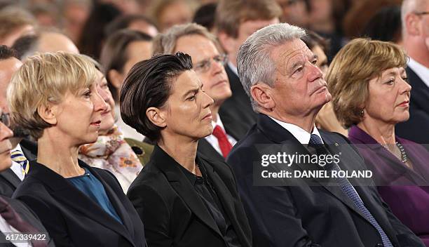 Silvia Fehrmann, her partner German author Carolin Emcke, winner of the Peace Price of German book trade association 2016, German President Joachim...