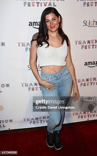 Actress Trace Lysette attends the TransNation Festival's 15th Annual Queen USA Transgender Beauty Pageant at The Theatre at Ace Hotel on October 22,...