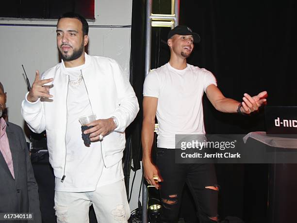 French Montana and Stephen Curry attend the Under Armour Curry 3 Launch at Skylight Powerhouse on October 22, 2016 in the Bay Area, California.