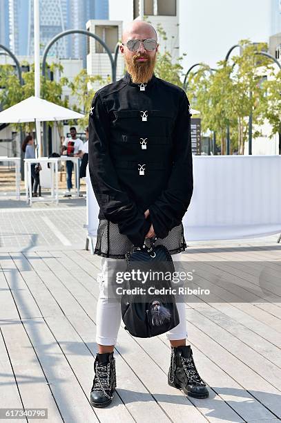 Guest attends Fashion Forward Spring/Summer 2017 at the Dubai Design District on October 23, 2016 in Dubai, United Arab Emirates.