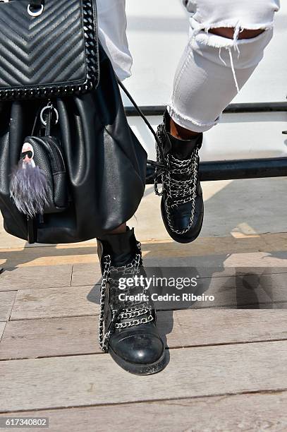 Guest attends Fashion Forward Spring/Summer 2017 at the Dubai Design District on October 23, 2016 in Dubai, United Arab Emirates.