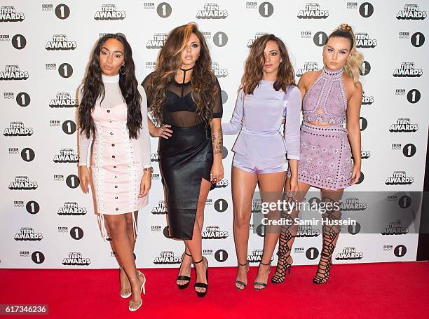 Leigh-Anne Pinnock, Jesy Nelson, Jade Thirlwall, Perrie Edwards of Little Mix attend BBC Radio 1's Teen Awards at SSE Arena Wembley on October 23,...