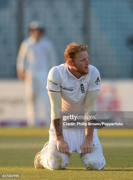 Ben Stokes during the fourth day of the first test match between Bangladesh and England at Zohur Ahmed Chowdhury Stadium on October 23, 2016 in...