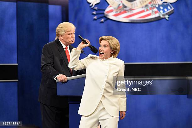 Tom Hanks" Episode 1708 -- Pictured: Alec Baldwin as Republican Presidential Candidate Donald Trump and Kate McKinnon as Democratic Presidential...