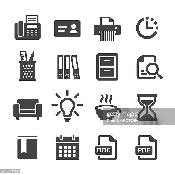 office work icons set - acme series - document shredding stock illustrations