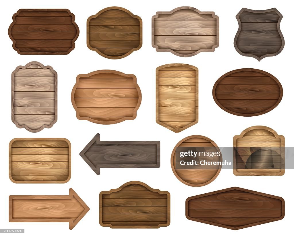 Wooden Sign Boards Stickers Labels Banners And Badges Vector High-Res ...