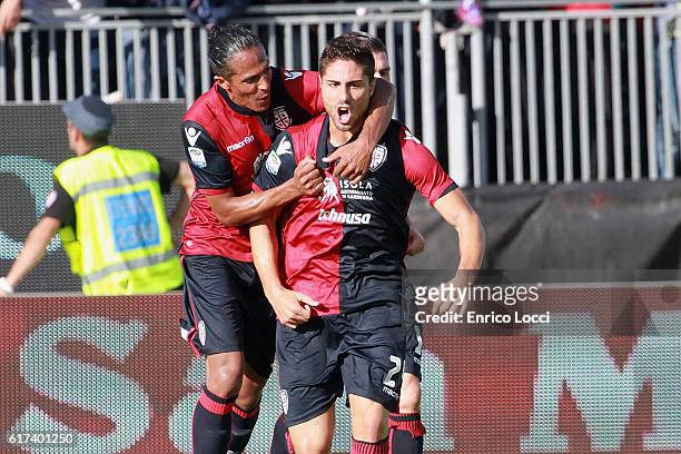 Marco Capuano of Cagliari celebrates the goal 2-5 during the Serie A match between Cagliari Calcio and ACF Fiorentina at Stadio Sant'Elia on October...