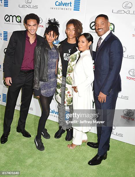 Actors Trey Smith, Willow Smith, Jaden Smith, Jada Pinkett Smith and Will Smith arrive at the 26th Annual EMA Awards at Warner Bros. Studios on...