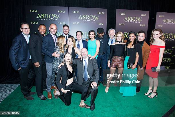 Executive producer Andrew Kreisberg, actors David Ramsey, Paul Blackthorne, Katie Cassidy, Willa Holland, Stephen Amell, Caity Lotz, President and...