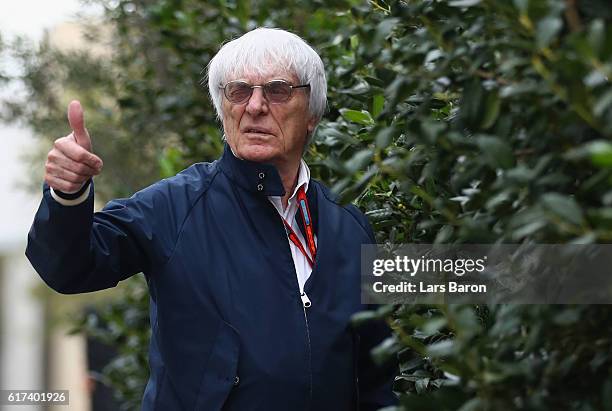 Supremo Bernie Ecclestone walks in the Paddock before the United States Formula One Grand Prix at Circuit of The Americas on October 23, 2016 in...