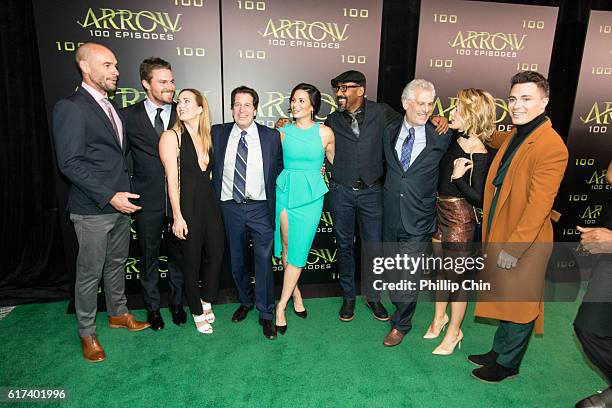 Actors Paul Blackthorne, Stephen Amell, Caity Lotz, President and Chief Content Officer Warner Bros Television Group Peter Roth, actors Katrina Law,...