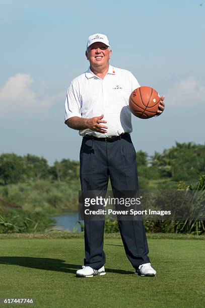 Mark O'Meara of USA plays basketball at the 17th hole during the World Celebrity Pro-Am 2016 Mission Hills China Golf Tournament on 22 October 2016,...