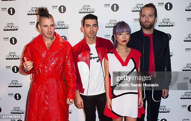 Cole Whittle, Joe Jonas, JinJoo Lee and Jack Lawless of DNCE attend BBC Radio 1's Teen Awards at SSE Arena Wembley on October 23, 2016 in London,...