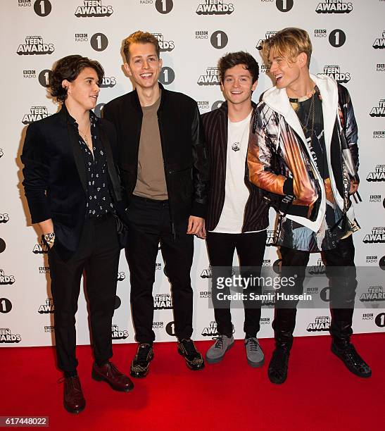 Bradley Simpson, James McVey, Connor Ball and Tristan Evans of The Vamps attend BBC Radio 1's Teen Awards at SSE Arena Wembley on October 23, 2016 in...