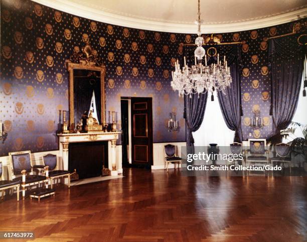 Blue Room at the White House after renovation, Washington, DC, July 15, 1952. Courtesy National Archives. .