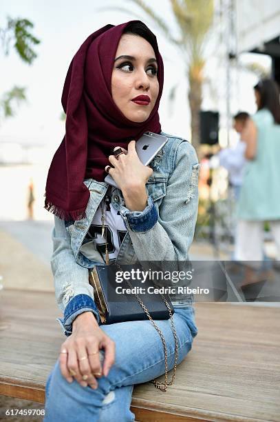 Guest attends Fashion Forward Spring/Summer 2017 at the Dubai Design District on October 23, 2016 in Dubai, United Arab Emirates.