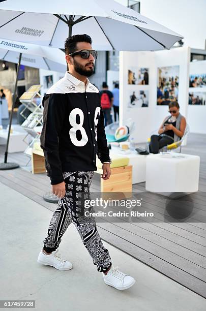 Guest attends Fashion Forward Spring/Summer 2017 at the Dubai Design District on October 23, 2016 in Dubai, United Arab Emirates.