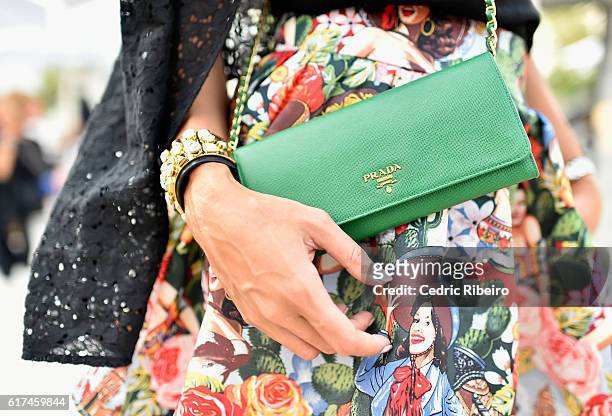 Guest, detail, attends Fashion Forward Spring/Summer 2017 at the Dubai Design District on October 23, 2016 in Dubai, United Arab Emirates.