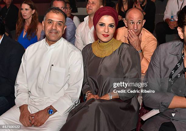 Designer Zareena Yousif and a guest attend the Amato show at Fashion Forward Spring/Summer 2017 held at the Dubai Design District on October 23, 2016...