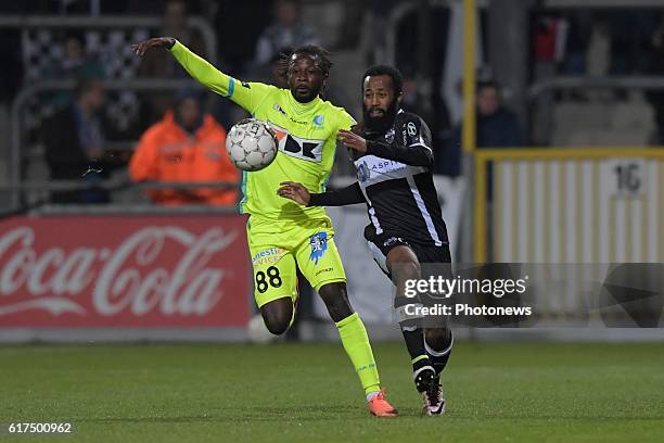 Dieumerci Ndongala of KAA Gent and Fahad Abdulrahman of KAS Eupen during the Jupiler Pro League match between KAS Eupen and KAA Gent at the Kehrweg...