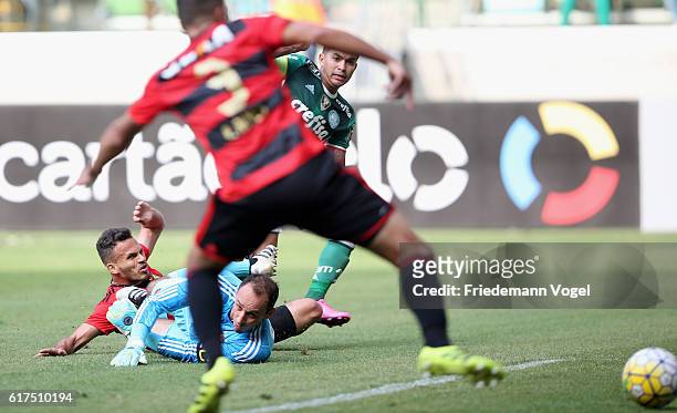 Dudu of Palmeiras scoring the first goal during the match between Palmeiras and Sport Recife for the Brazilian Series A 2016 at Allianz Parque on...