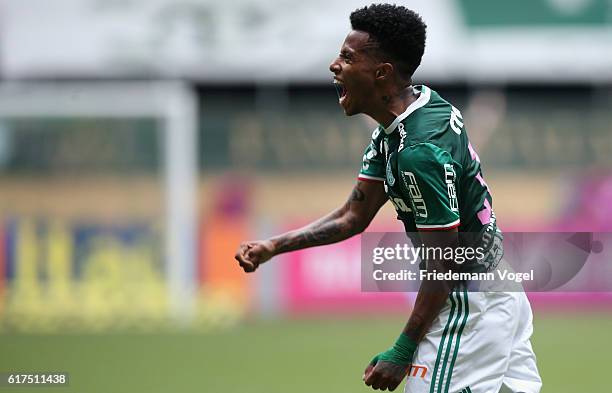 Tche Tche of Palmeiras celebrates scoring the second goal during the match between Palmeiras and Sport Recife for the Brazilian Series A 2016 at...