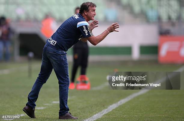 Head coach Cuca of Palmeiras gives advise during the match between Palmeiras and Sport Recife for the Brazilian Series A 2016 at Allianz Parque on...