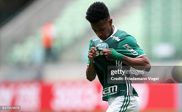 Tche Tche of Palmeiras celebrates scoring the second goal during the match between Palmeiras and Sport Recife for the Brazilian Series A 2016 at...