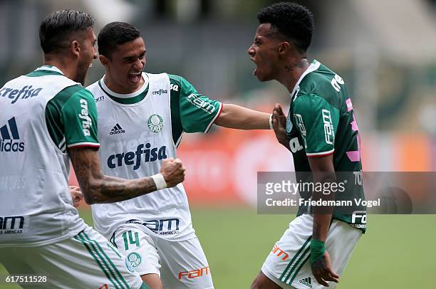Tche Tche of Palmeiras celebrates scoring the second goal with his team during the match between Palmeiras and Sport Recife for the Brazilian Series...
