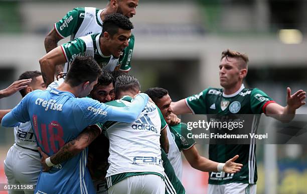 Tche Tche of Palmeiras celebrates scoring the second goal with his team during the match between Palmeiras and Sport Recife for the Brazilian Series...