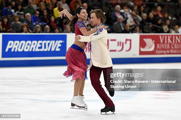 Elena Ilinykh and Ruslan Zhiganshin of Russia perform during the Ice Dance Long Routine on day 3 of the Grand Prix of Figure Skating at the Sears...