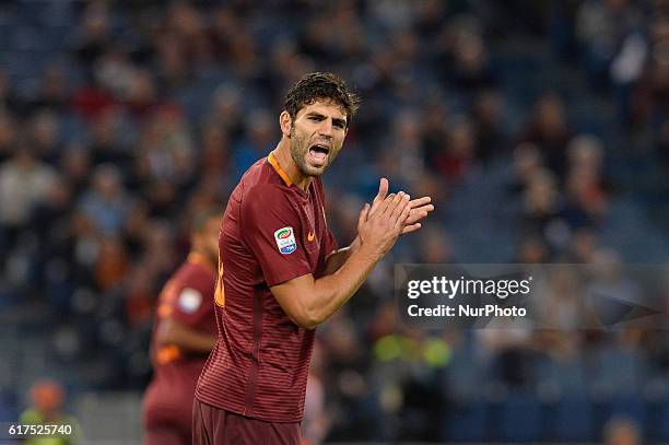 Federico Fazio gestures during the Italian Serie A football match between A.S. Roma and U.S. Palermo at the Olympic Stadium in Rome, on october 23,...