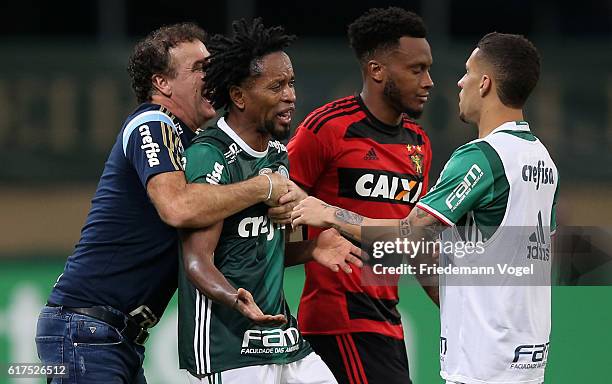 Head coach Cuca of Palmeiras gives advice to Ze Roberto during the match between Palmeiras and Sport Recife for the Brazilian Series A 2016 at...