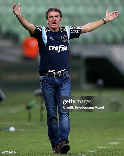 Head coach Cuca of Palmeiras gives advice during the match between Palmeiras and Sport Recife for the Brazilian Series A 2016 at Allianz Parque on...