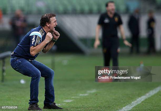 Head coach Cuca of Palmeiras gives advice during the match between Palmeiras and Sport Recife for the Brazilian Series A 2016 at Allianz Parque on...