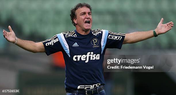 Head coach Cuca of Palmeiras gives advice during the match between Palmeiras and Sport Recife for the Brazilian Series A 2016 at Allianz Parque on...