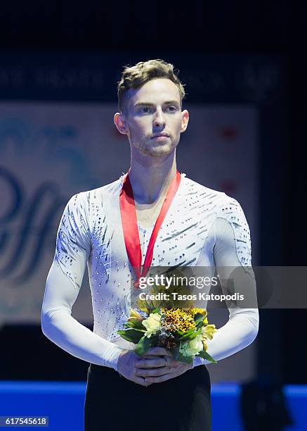 Adam Rippon of USA third place winner in the men skating at 2016 Progressive Skate America at Sears Centre Arena on October 23, 2016 in Chicago,...
