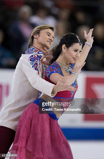 Elena Ilinykh and Ruslan Zhiganshin of Russsia competes at the ice dance free dance at 2016 Progressive Skate America at Sears Centre Arena on...