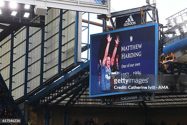An image of former Chelsea vice chairman Matthew Harding to commemorate the 20 year anniversary of his death during the Premier League match between...