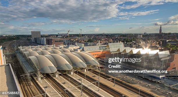 leuven train stationand area - grote market stock pictures, royalty-free photos & images