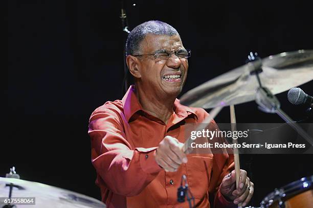 American musician and composer Jack De Johnette performs with Ravi Coltrane and Matthew Garrison for Bologna Modern Festival of Contemporary Music at...