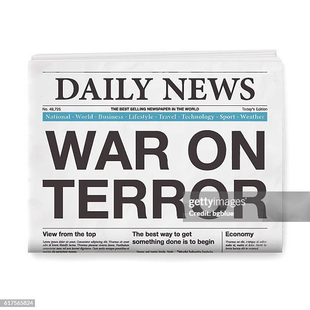 war on terror headline. newspaper isolated on white background - ctrl alt delete by tom baldwin book launch stock illustrations