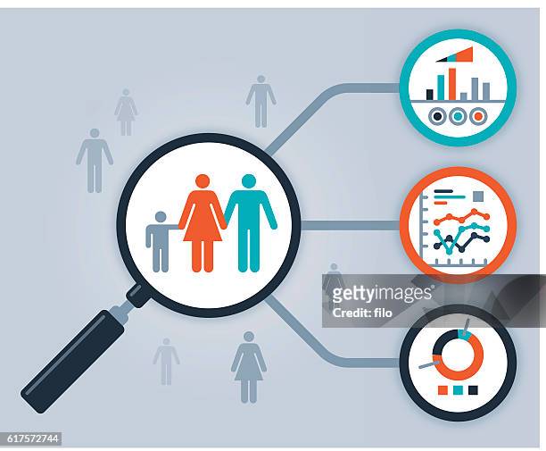 illustrazioni stock, clip art, cartoni animati e icone di tendenza di analisi e statistiche delle persone dei dati - esplosione demografica