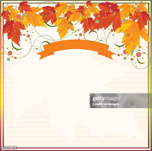 fall, autumn horizontal leaves design element, ribbon, frame, background - lush background stock illustrations