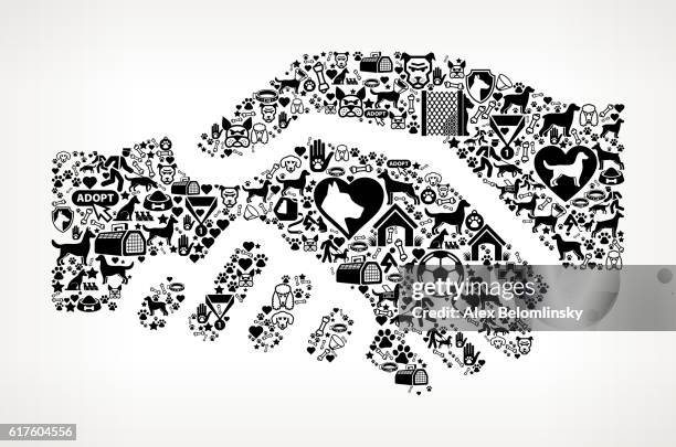 handshake dog and canine pet black icon pattern - dog shaking hand stock illustrations