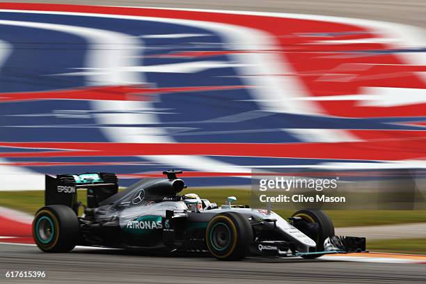 Lewis Hamilton of Great Britain driving the Mercedes AMG Petronas F1 Team Mercedes F1 WO7 Mercedes PU106C Hybrid turbo on track during the United...